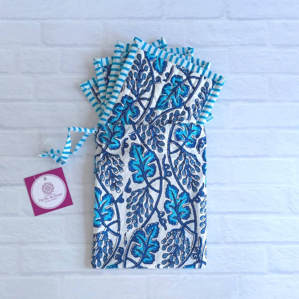 Quilted Coasters, Falling Leaves Blue, set of 4