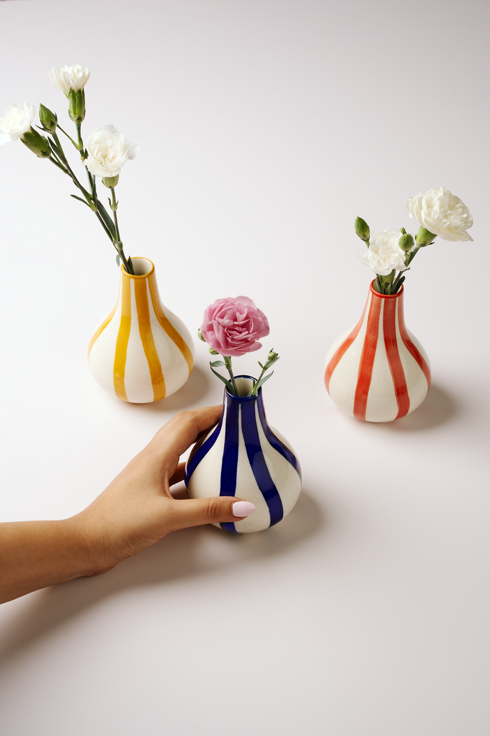 Ceramic Stripe bud vase, Yellow- 3.5 x 3.5 x 4.75 Inches