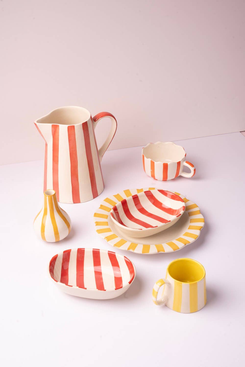 Ceramic Stripe Pitcher, Red