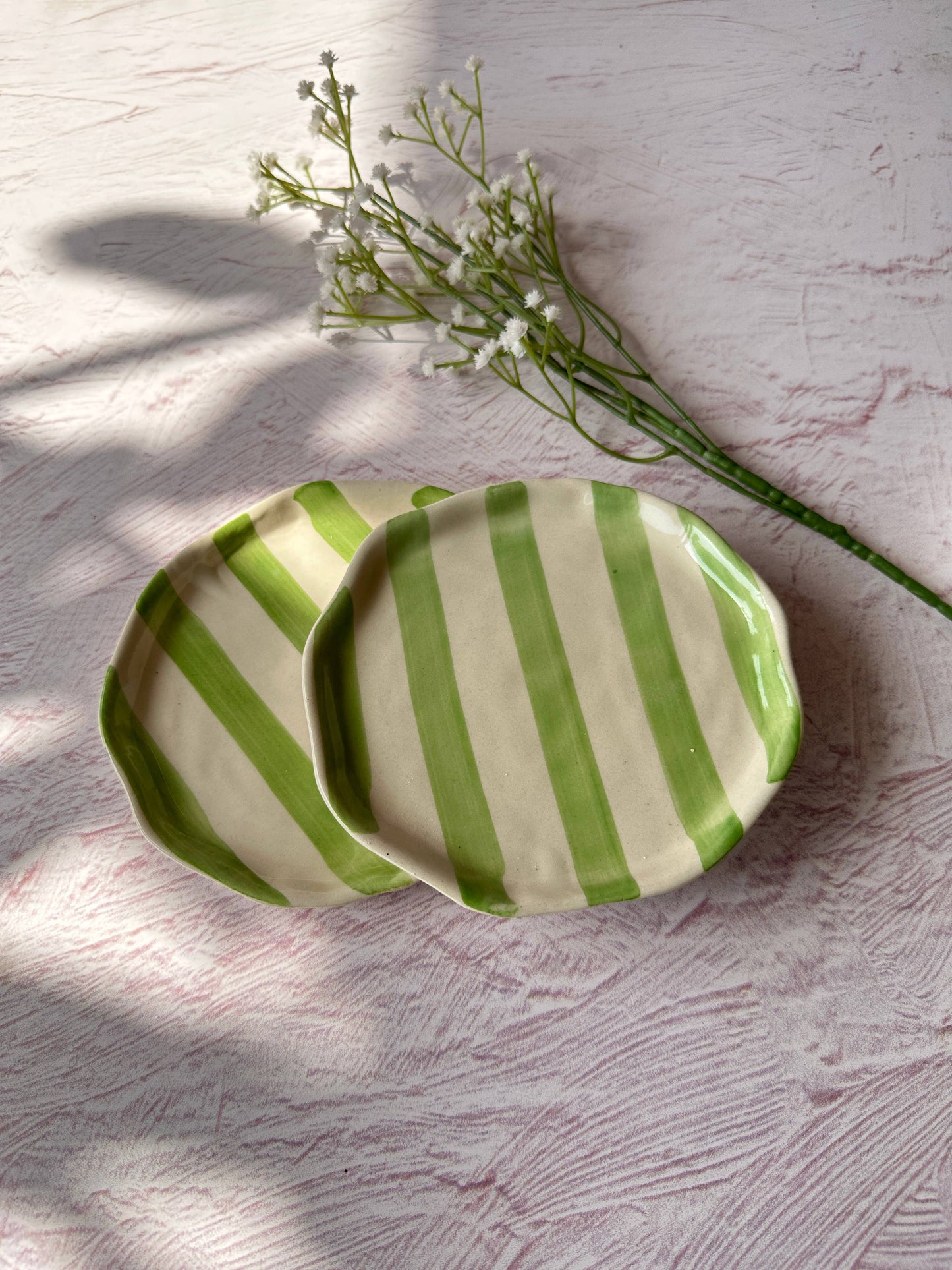 Ceramic Green stripe plate 6.3 X 6.3 Inches