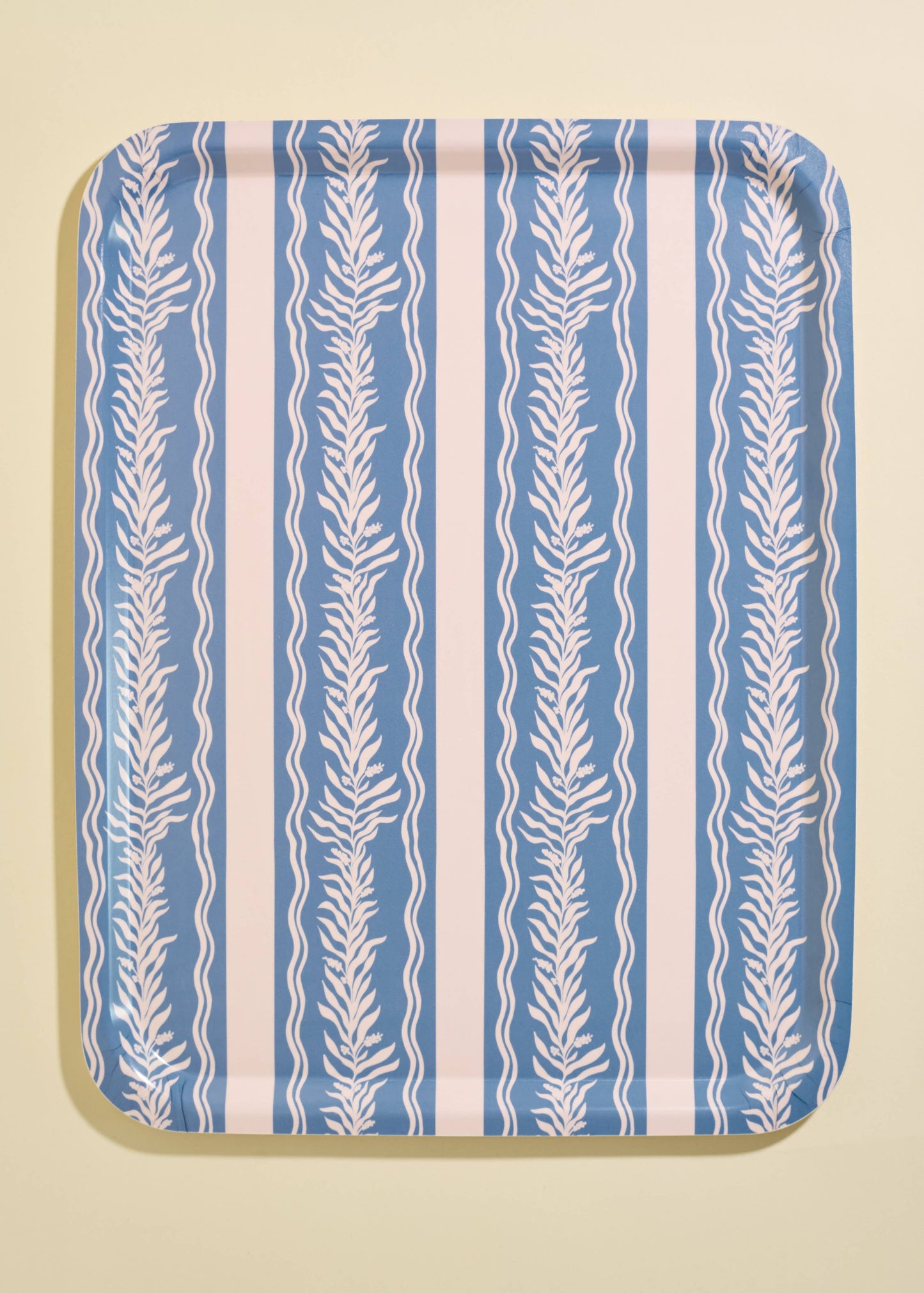 Blue Vine Stripe Illustrated Bent Birch Serving Tray