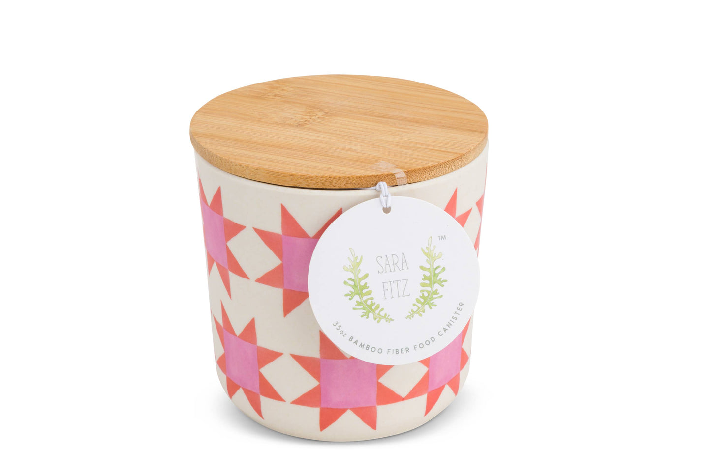 35oz Sara Fitz Bamboo Fiber Food Canister Pink Quilt