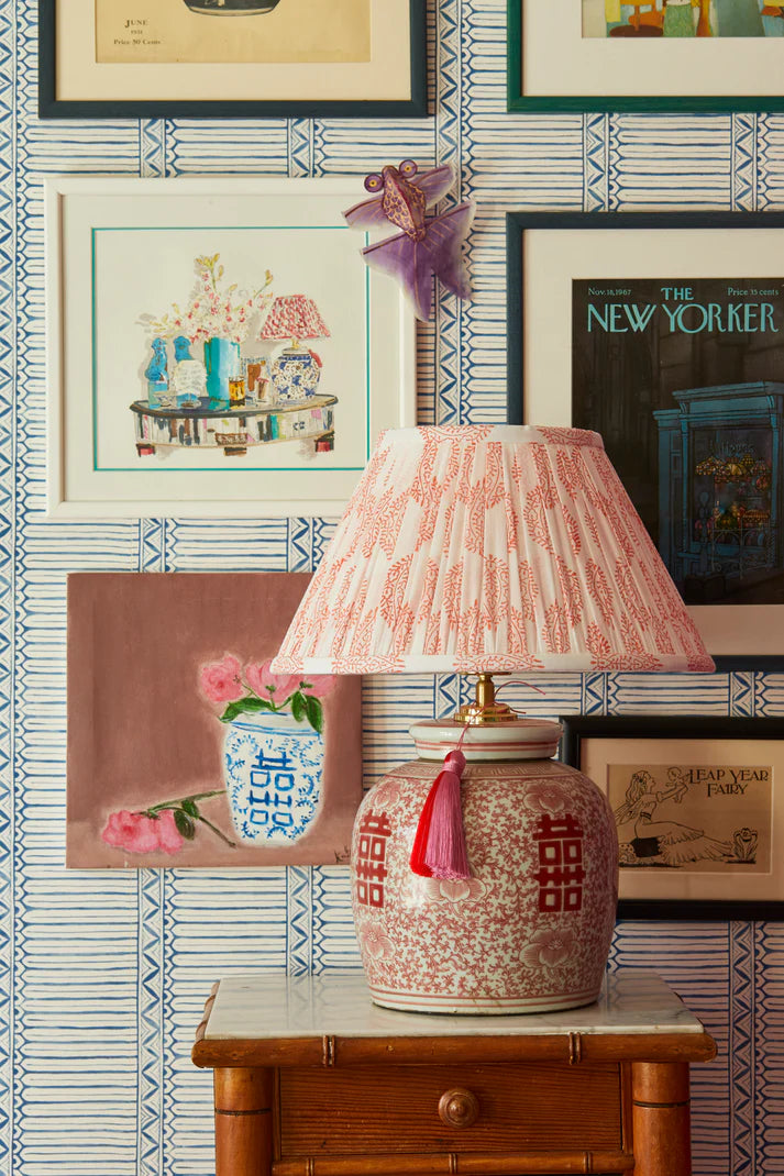 Coral Double Happiness Ginger Jar Lamp