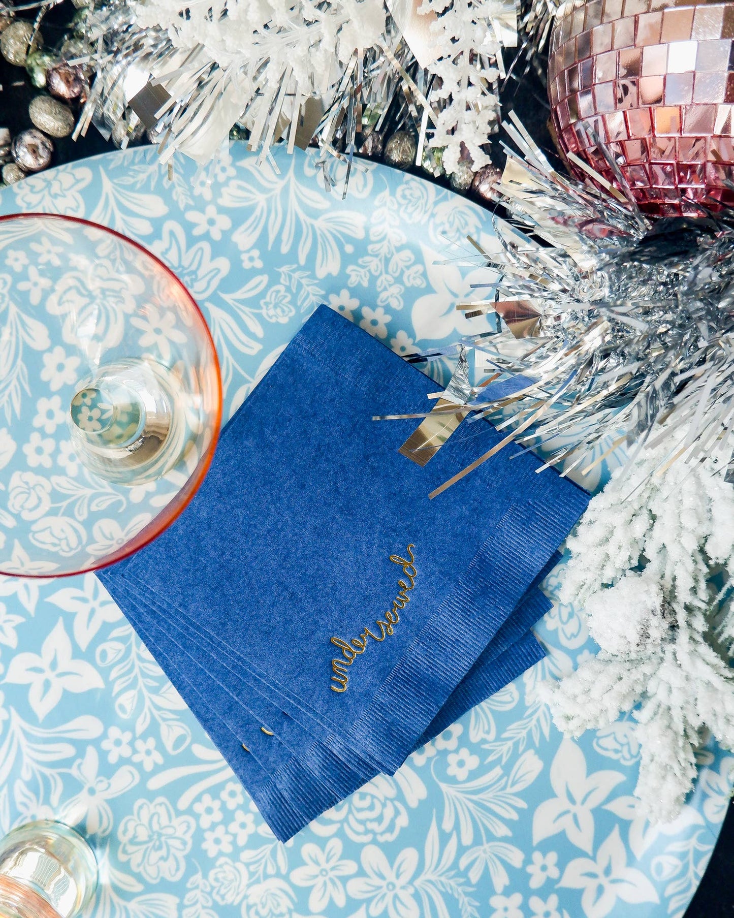 Blue Florals Bent Birch/Melamine Round Serving Tray Platter