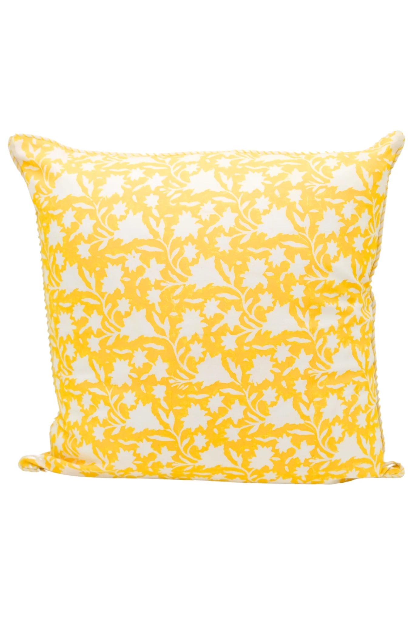 Birds of a Feather Blockprint Reversible Pillowcase in Saffron Yellow 20"x20" - Inner Child