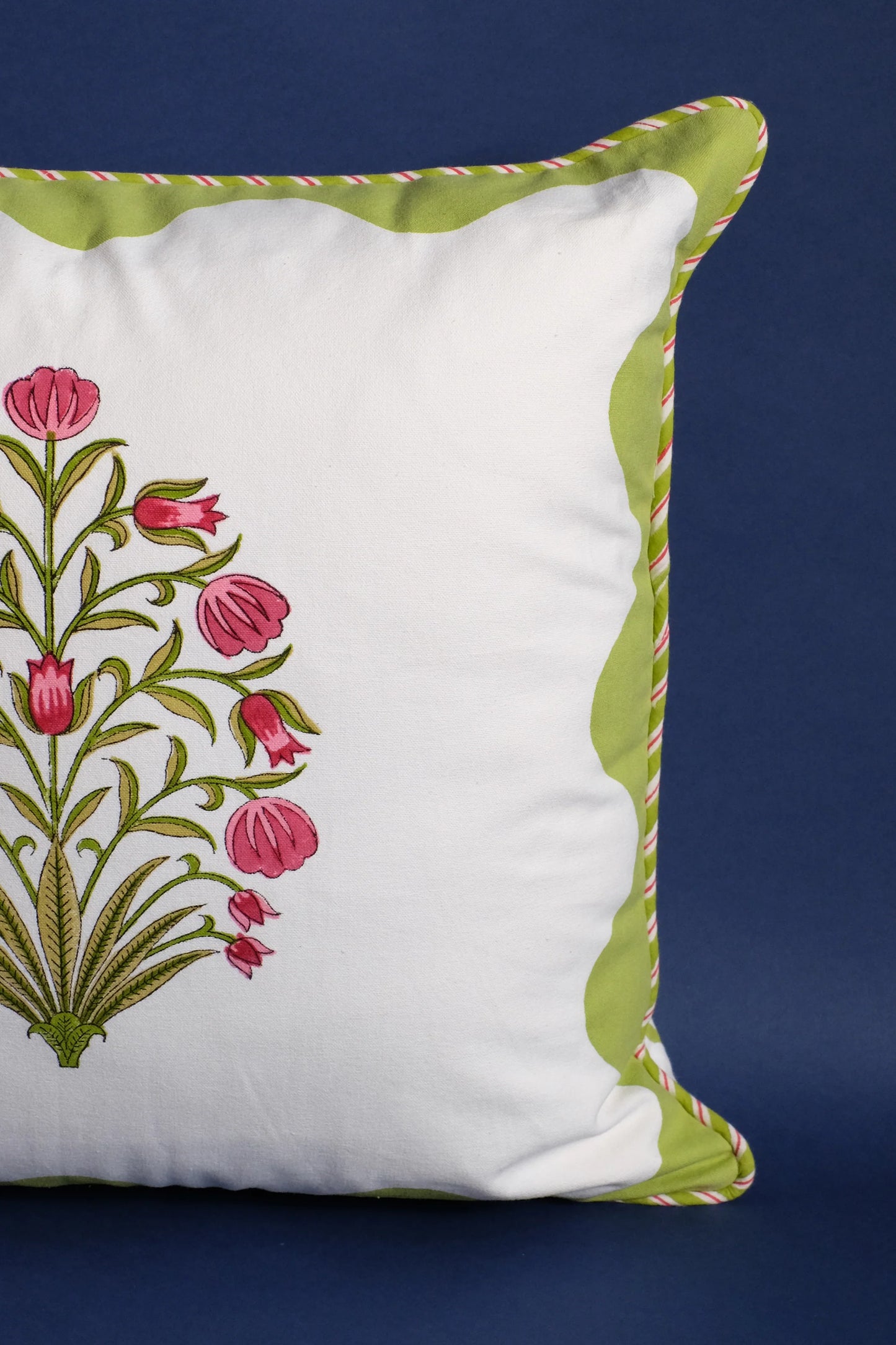 Green Scallop Blockprint Flora Pillowcase 18"x18" - Inner Child