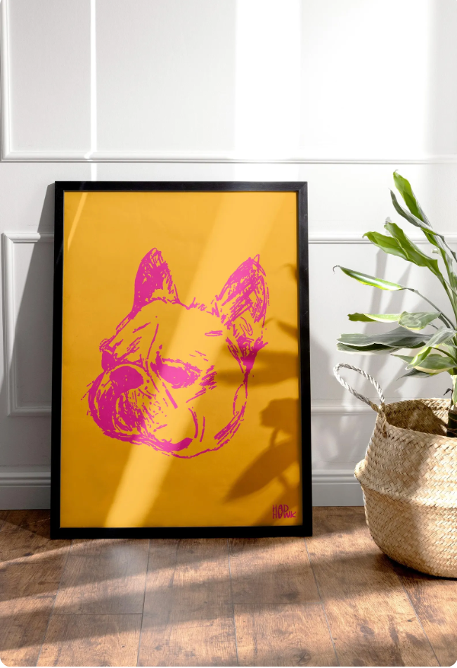 Hadhawk Design - French Bulldog Art Print 8.5 x 11 - Orange & Pink