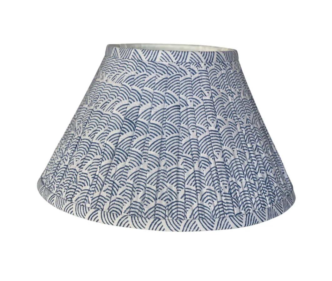 Indigo Wave Block-Printed Lamp Shade XL - The Ginger Jar Lamp Co.