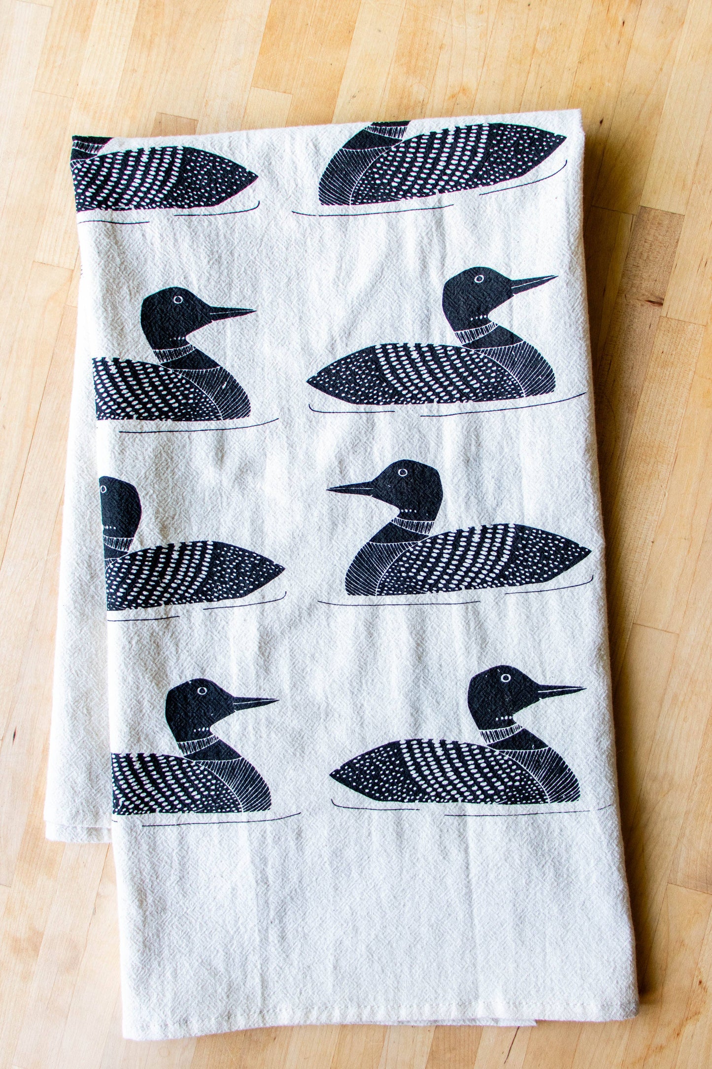 Loon Towel, Handprinted Cotton Kitchen Towel, Loon