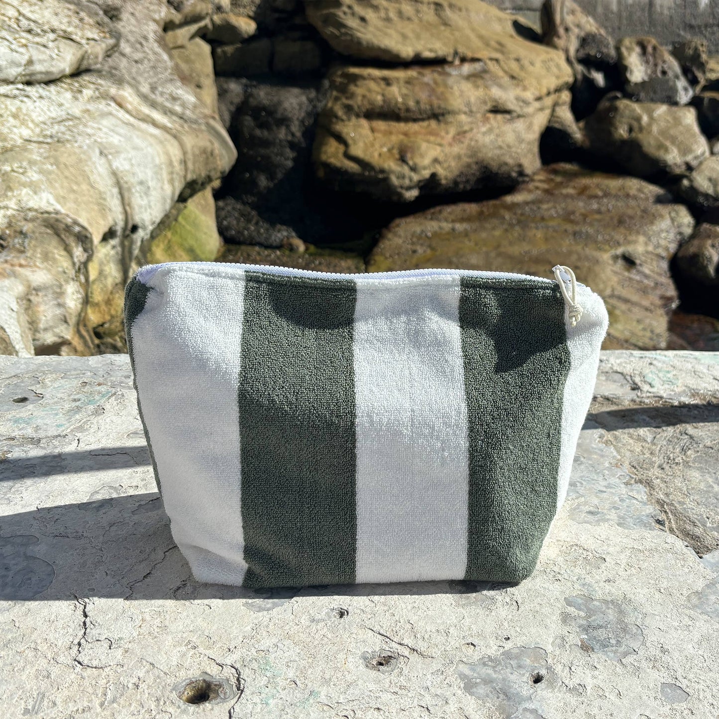 Terry Beach Pouch The Vacay Olive Stripe