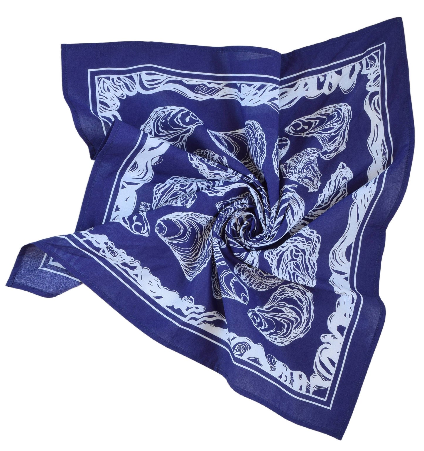 Oyster Bandana - 100% Cotton - Hand Printed - Royal Blue