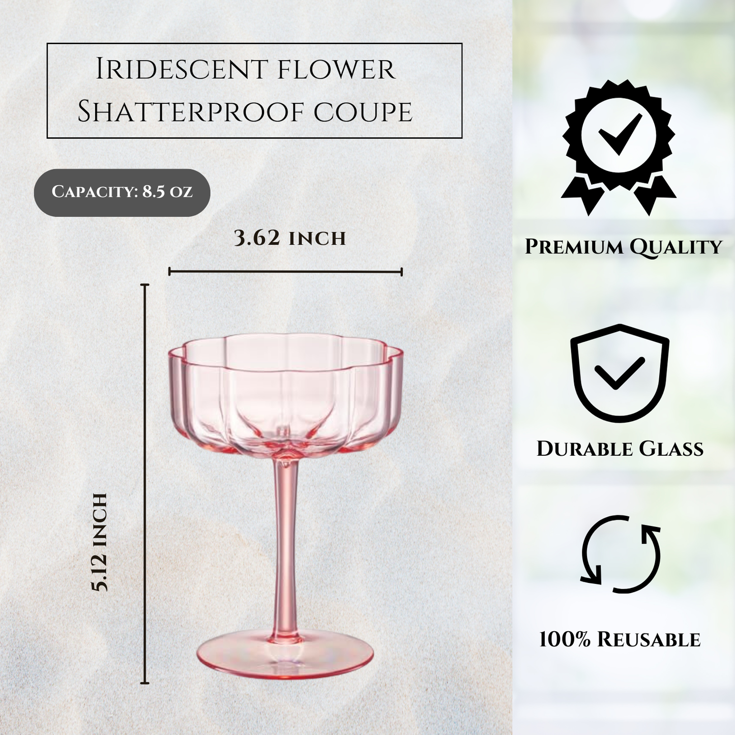 Shatterproof Acrylic Plastic Flower Coupe | 1 coupe, 8.5OZ