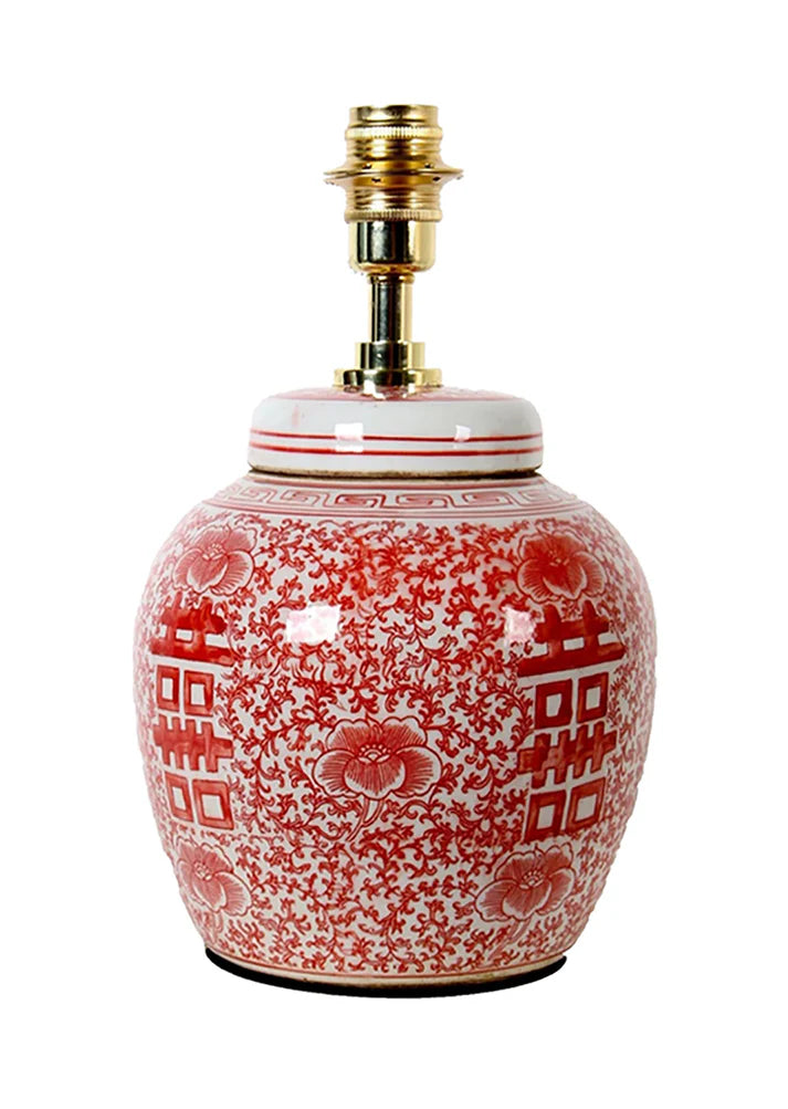 Coral Double Happiness Ginger Jar Lamp