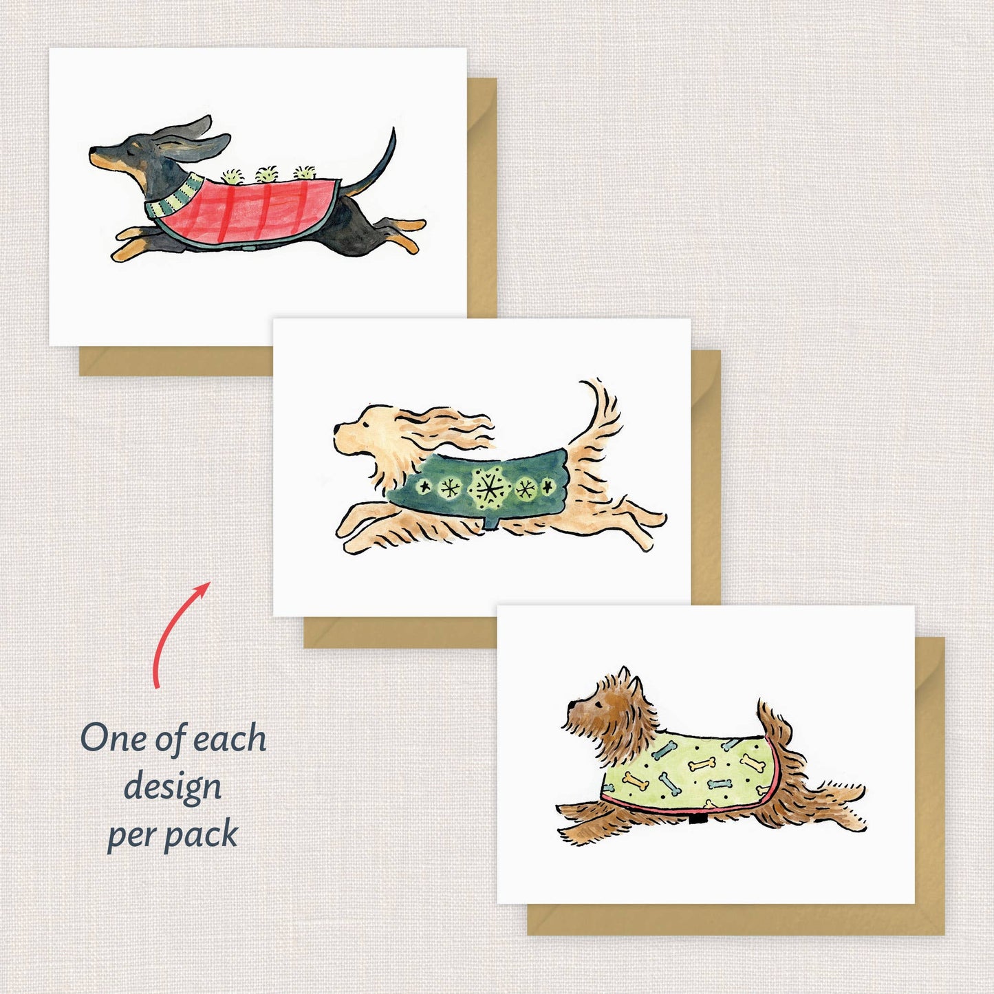 Holiday Pups Mini Note Cards, Set of 6 | 2.5 x 3.5"