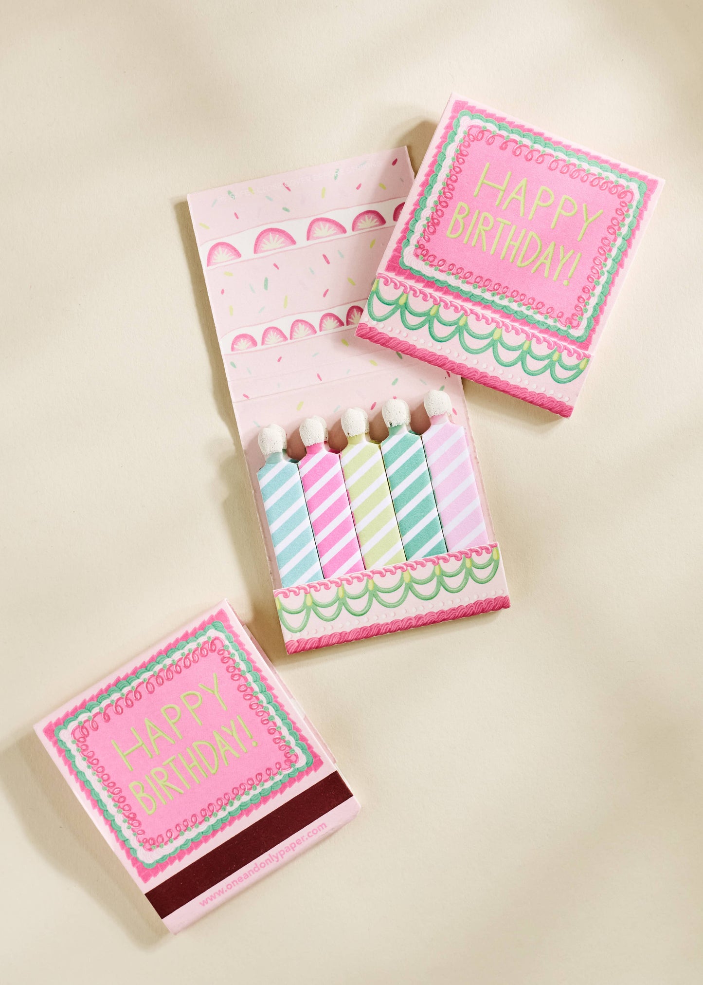 Happy Birthday Vintage Cake Printed 10 Stem Matchbooks