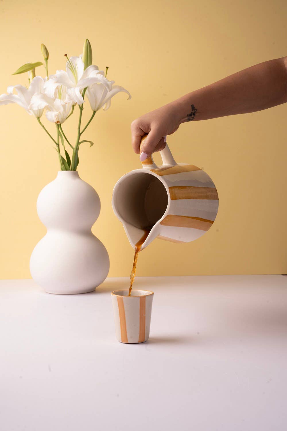 Ceramic Stripe Pitcher, Yellow