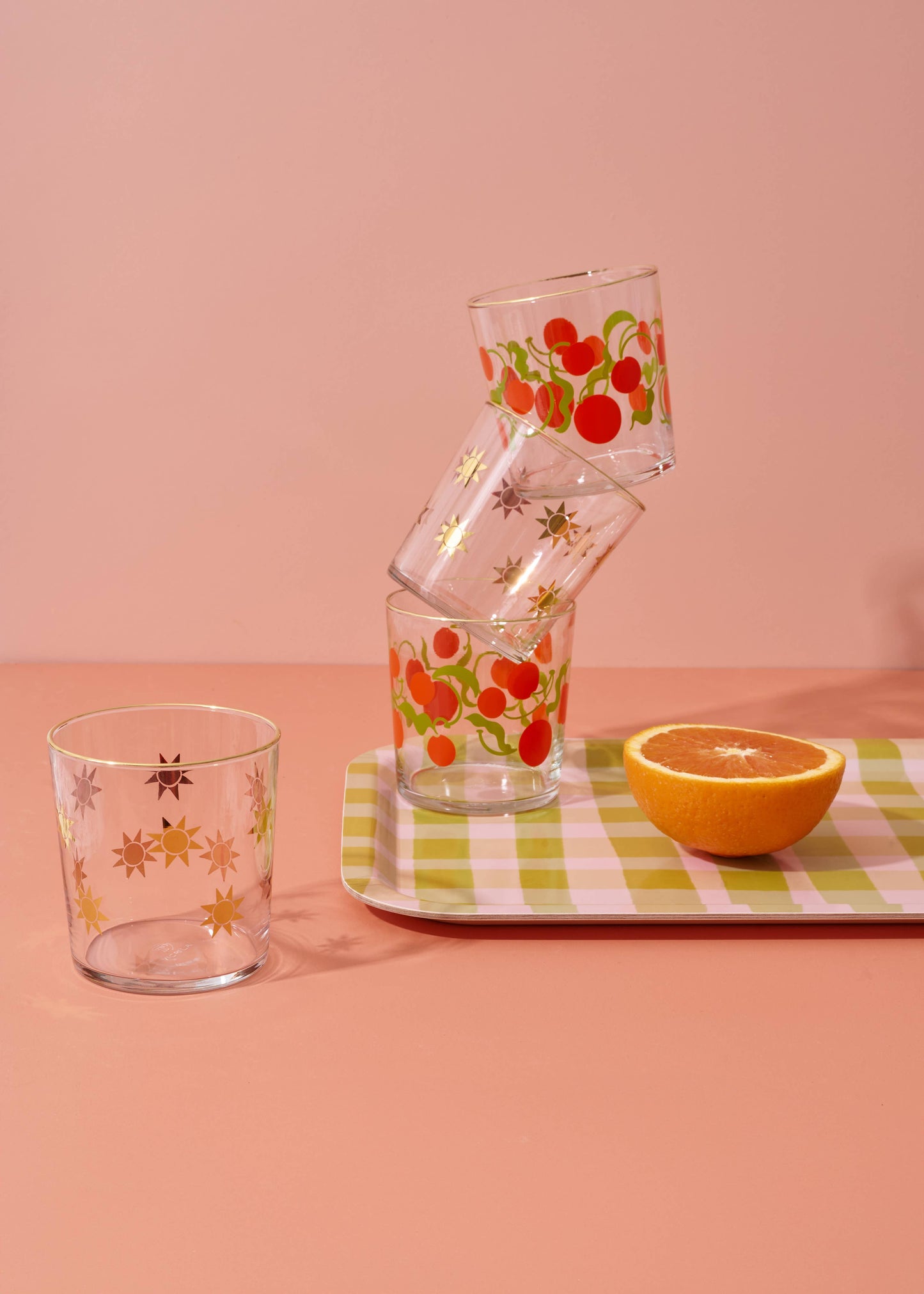 Green Gingham Bent Birch Serving Tray