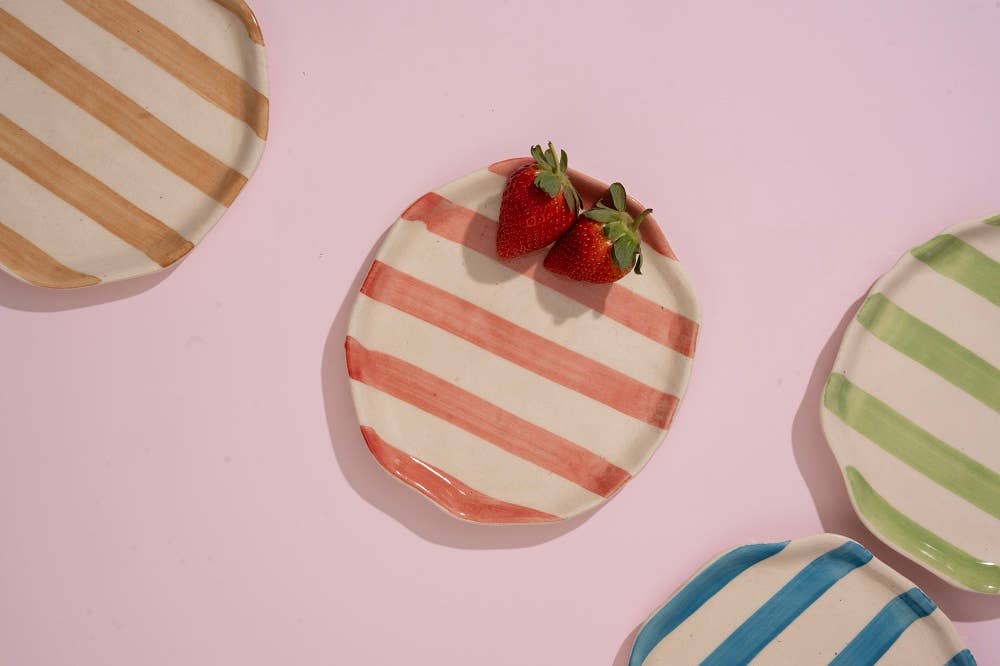 Ceramic Pink stripe plate