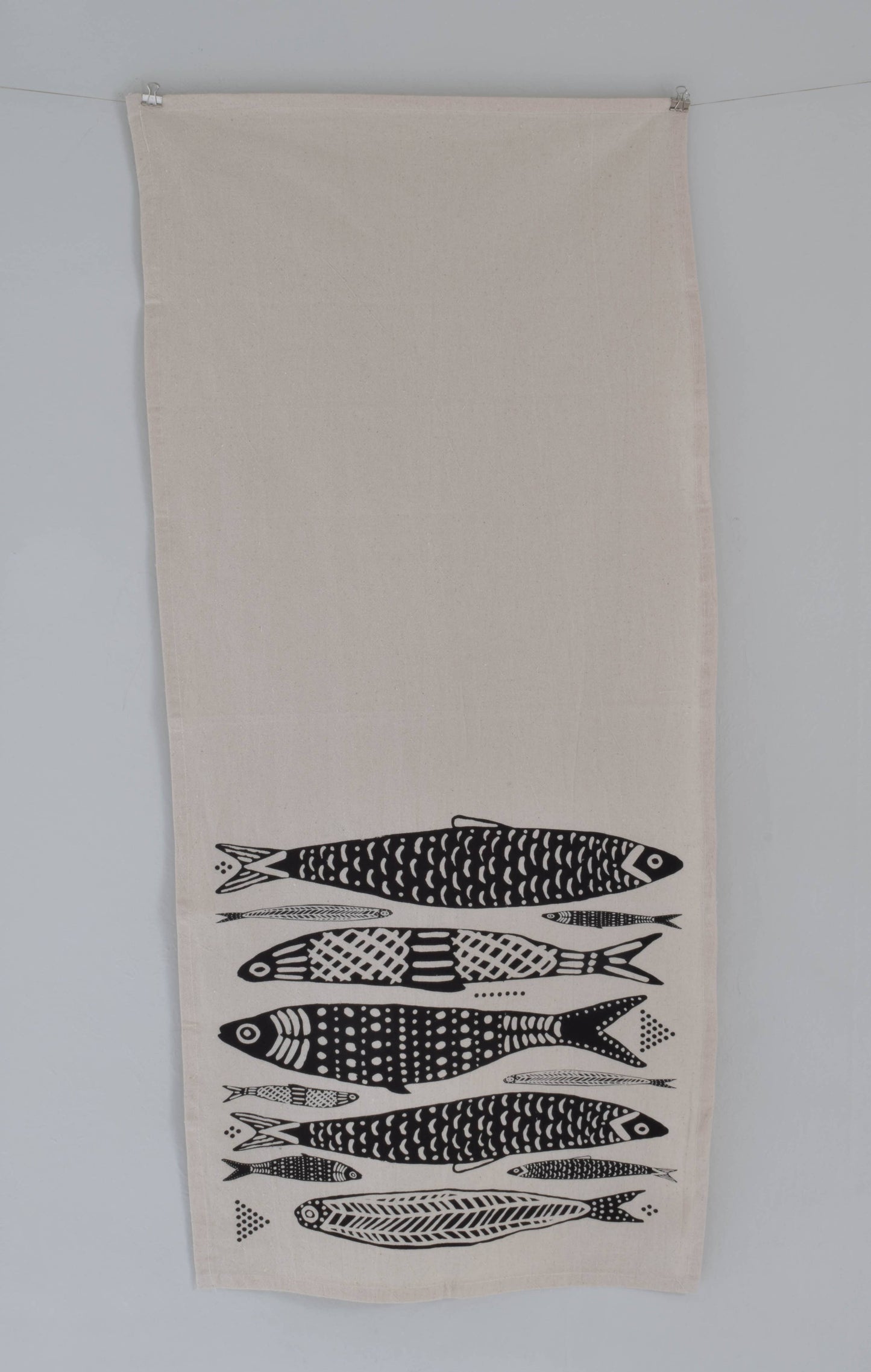 Sardines Tea Towel in Black - Organic Cotton - Fish Print