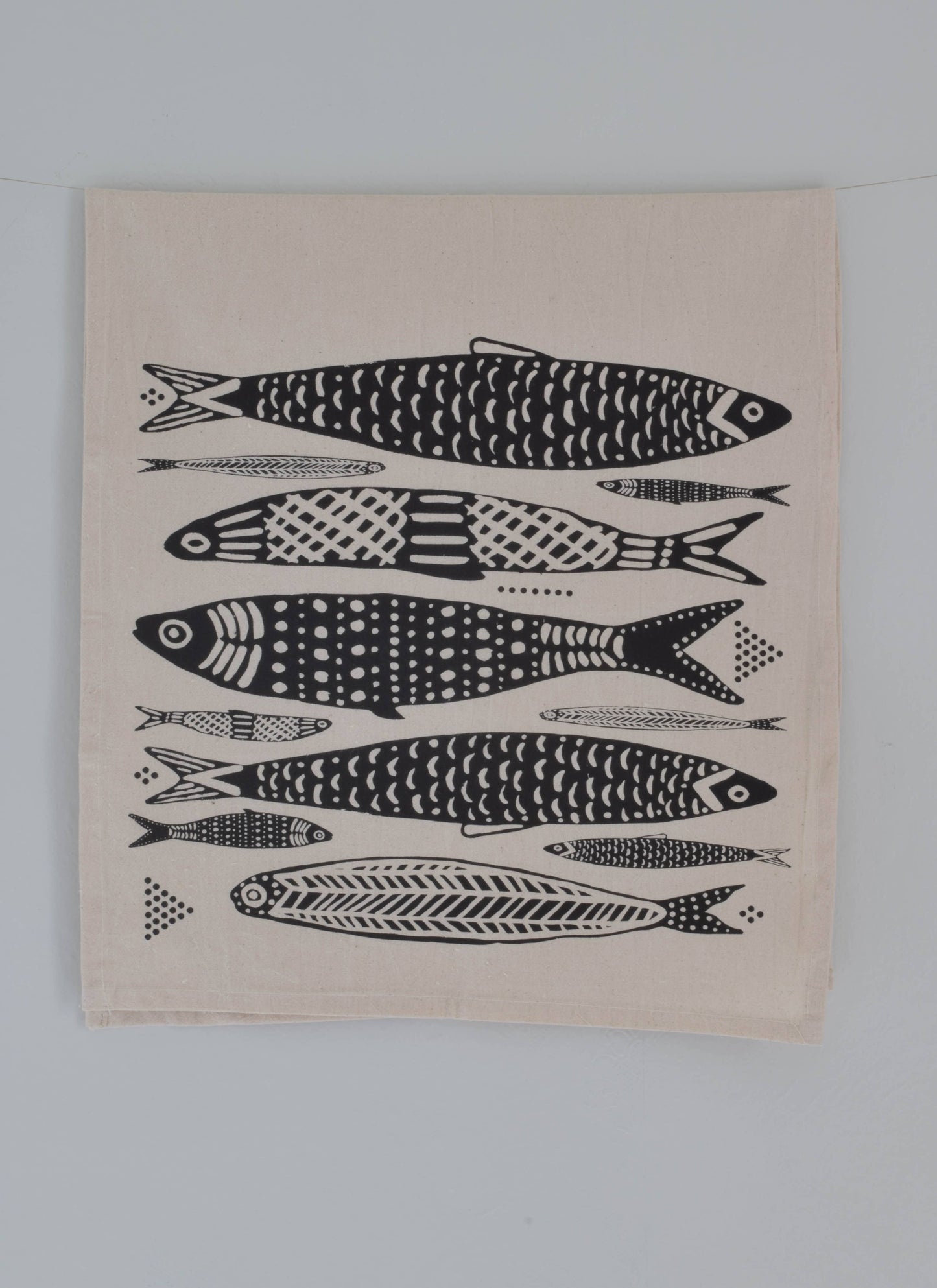 Sardines Tea Towel in Black - Organic Cotton - Fish Print