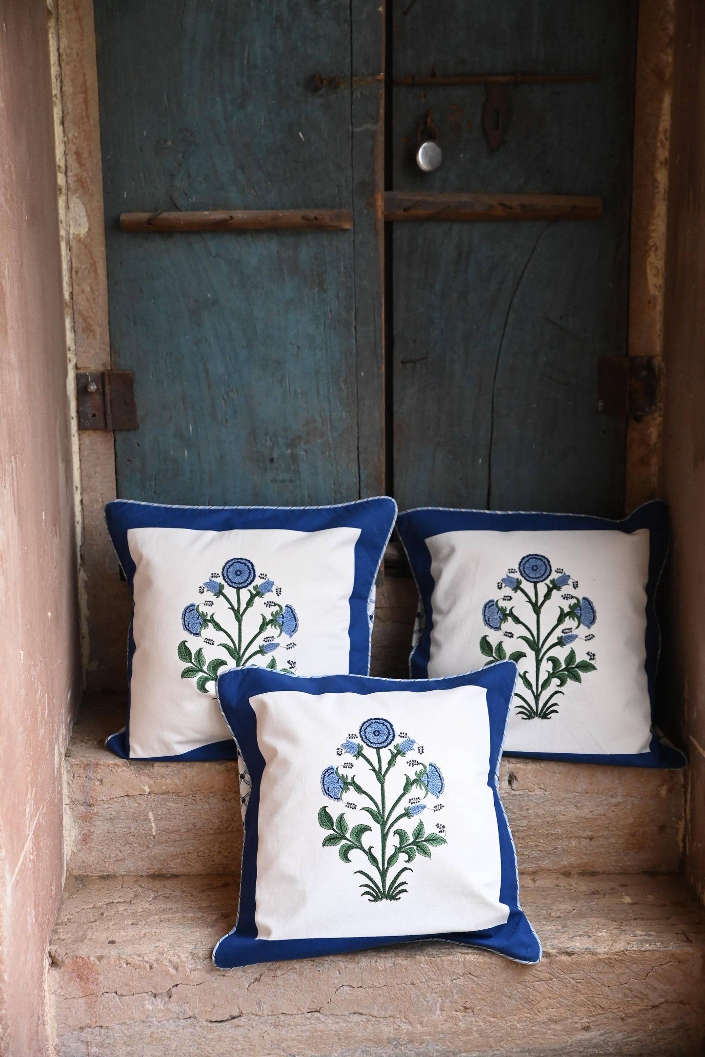 Cobalt Botanical Study Blockprint Throw Pillowcase 18x18