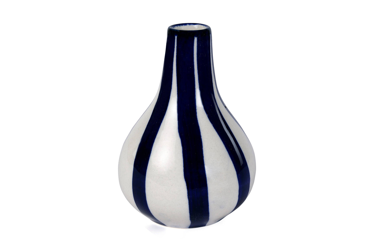 Ceramic Stripe  bud vase, 3.5 x 3.5 x 4.75 Inches-  Blue
