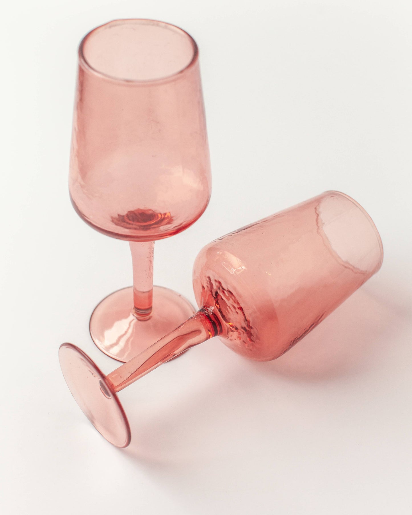 Handblown Hammered Wine Glass in Blush