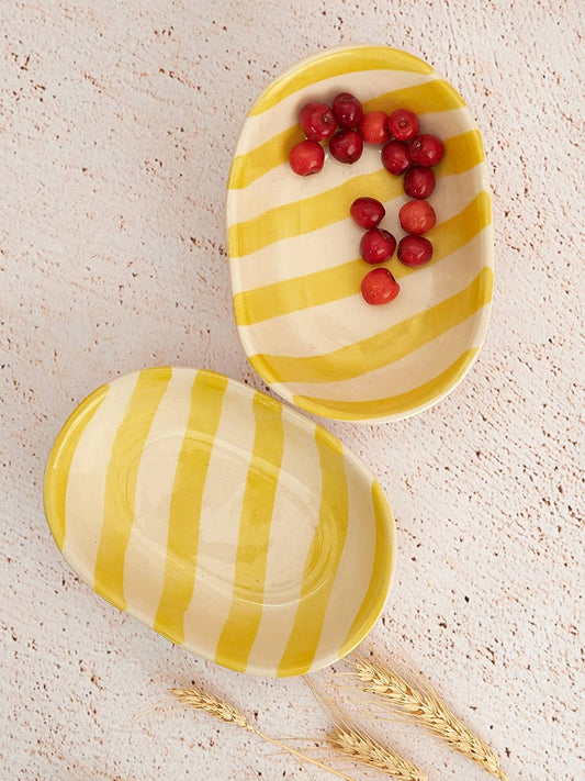 Ceramic stripe Bowl, Yellow