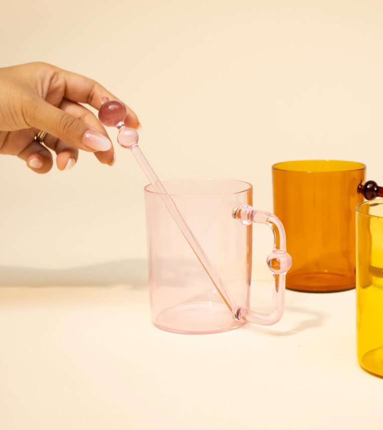 Colored Handblown Drinkware Coffee Tea Mug, Pink- 2.7X3.5"