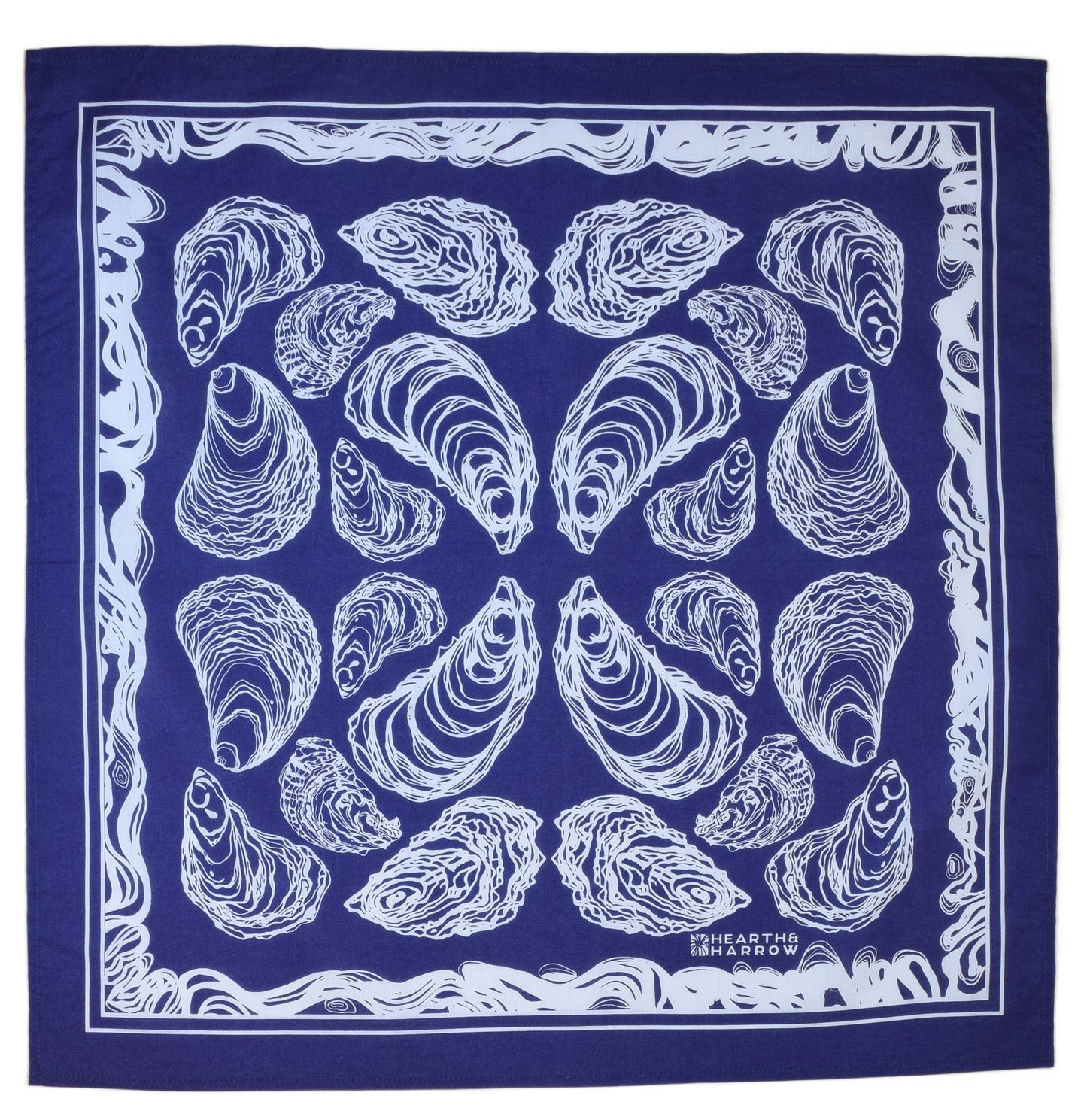 Oyster Bandana - 100% Cotton - Hand Printed - Royal Blue