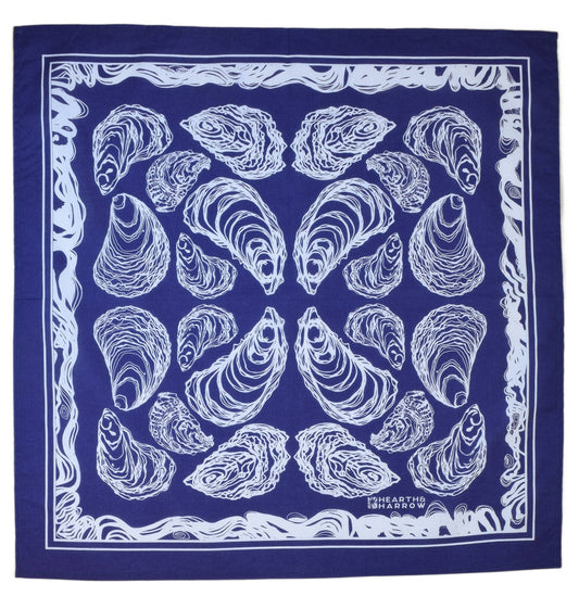 Oyster Bandana - 100% Cotton - Hand Printed - Royal Blue