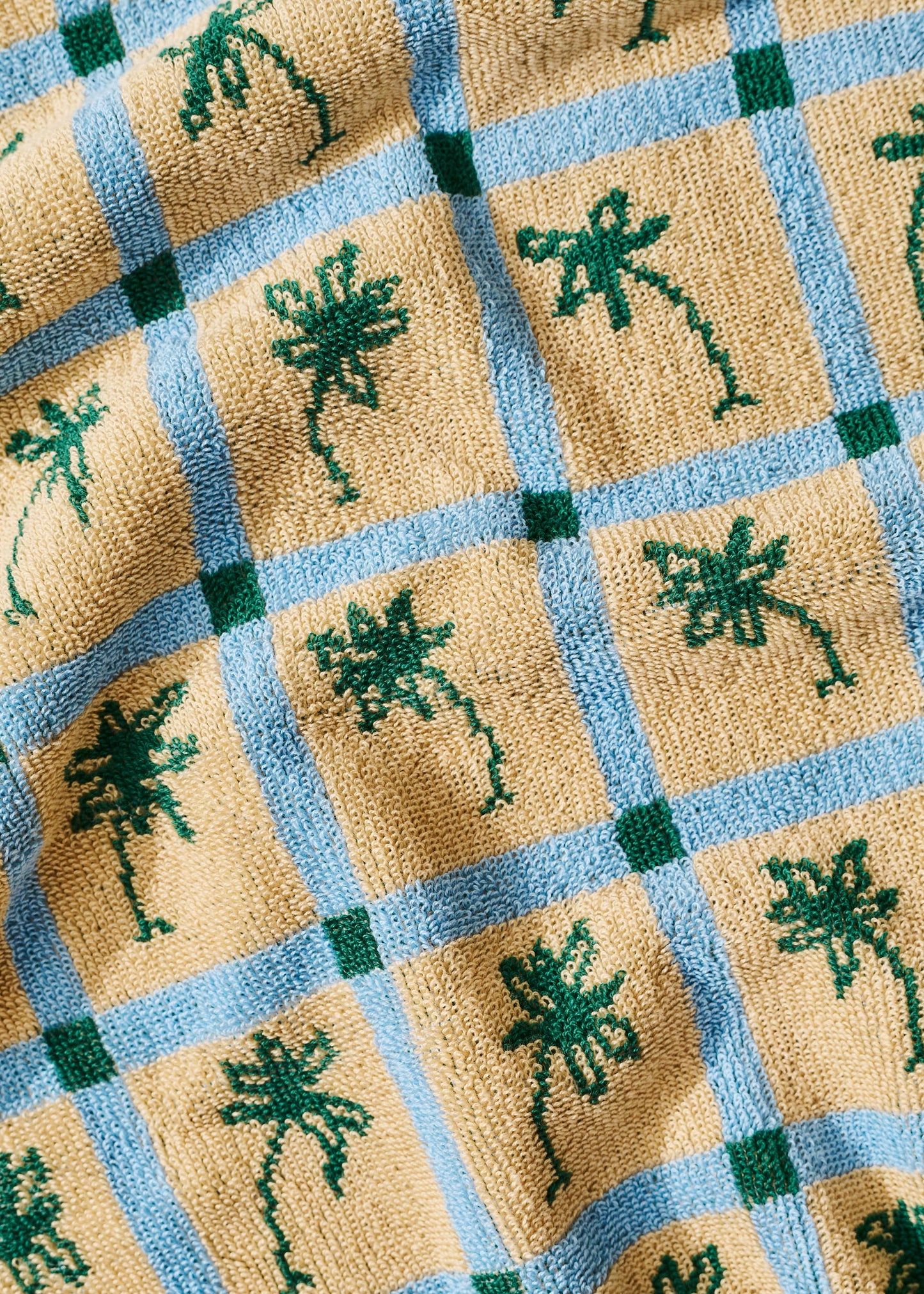 Palm Grid Checked Cotton Terry Cloth Hand Towel