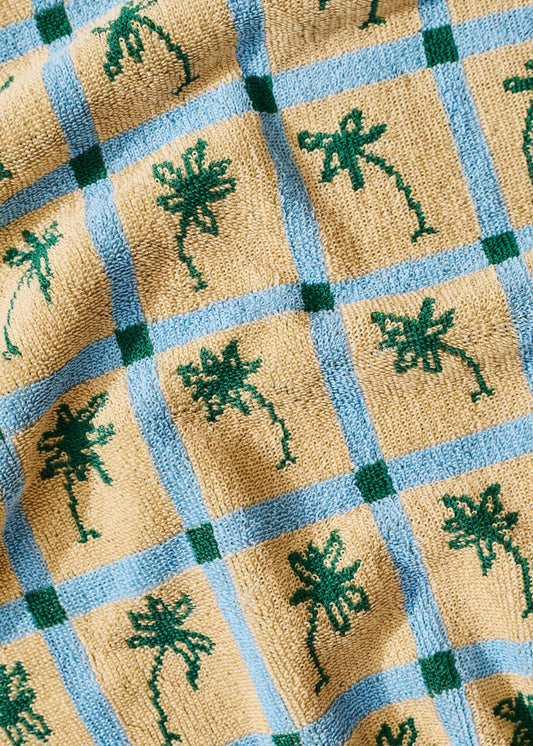 Palm Grid Checked Cotton Terry Cloth Hand Towel