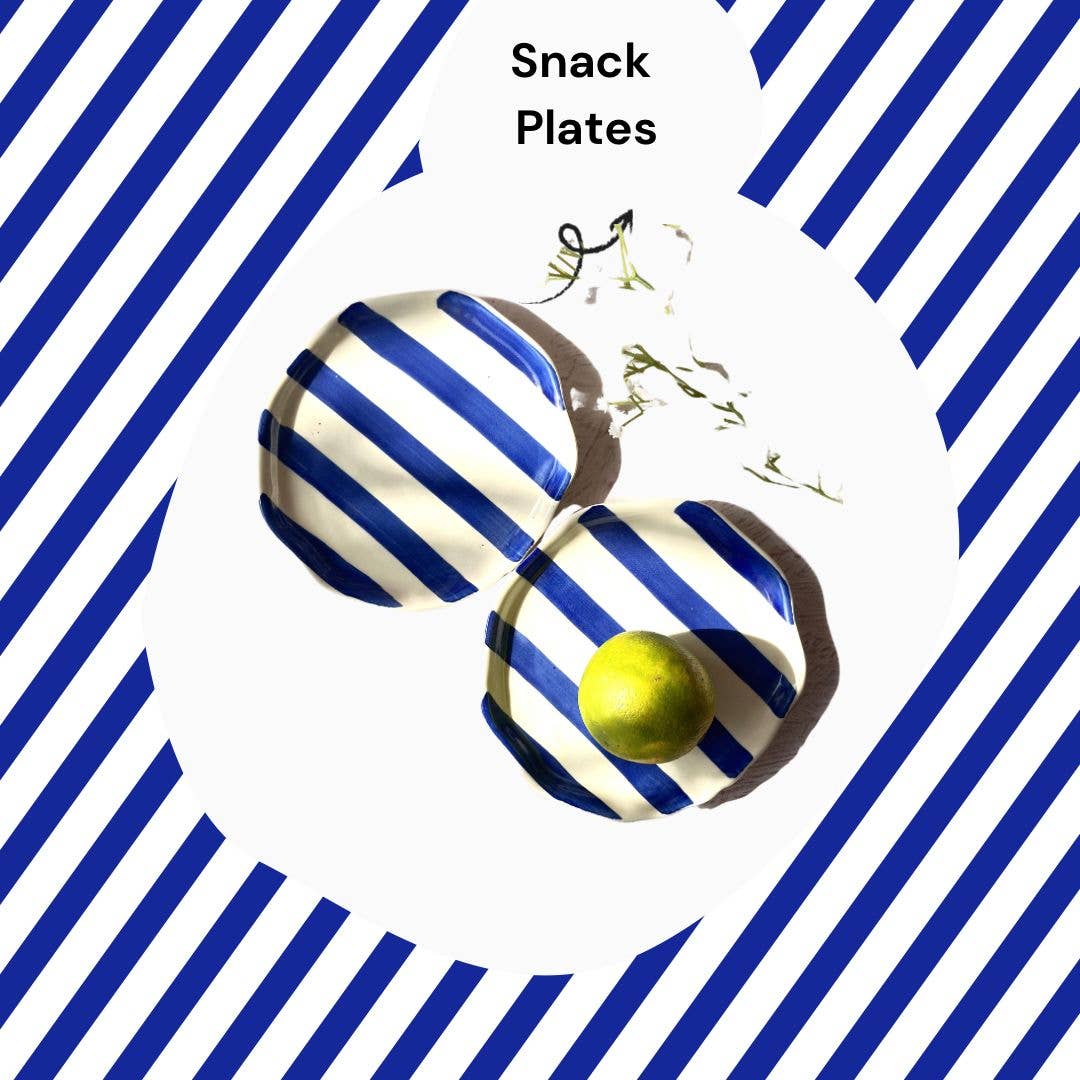 Ceramic Blue stripe plate, 6.3 X 6.3 Inches