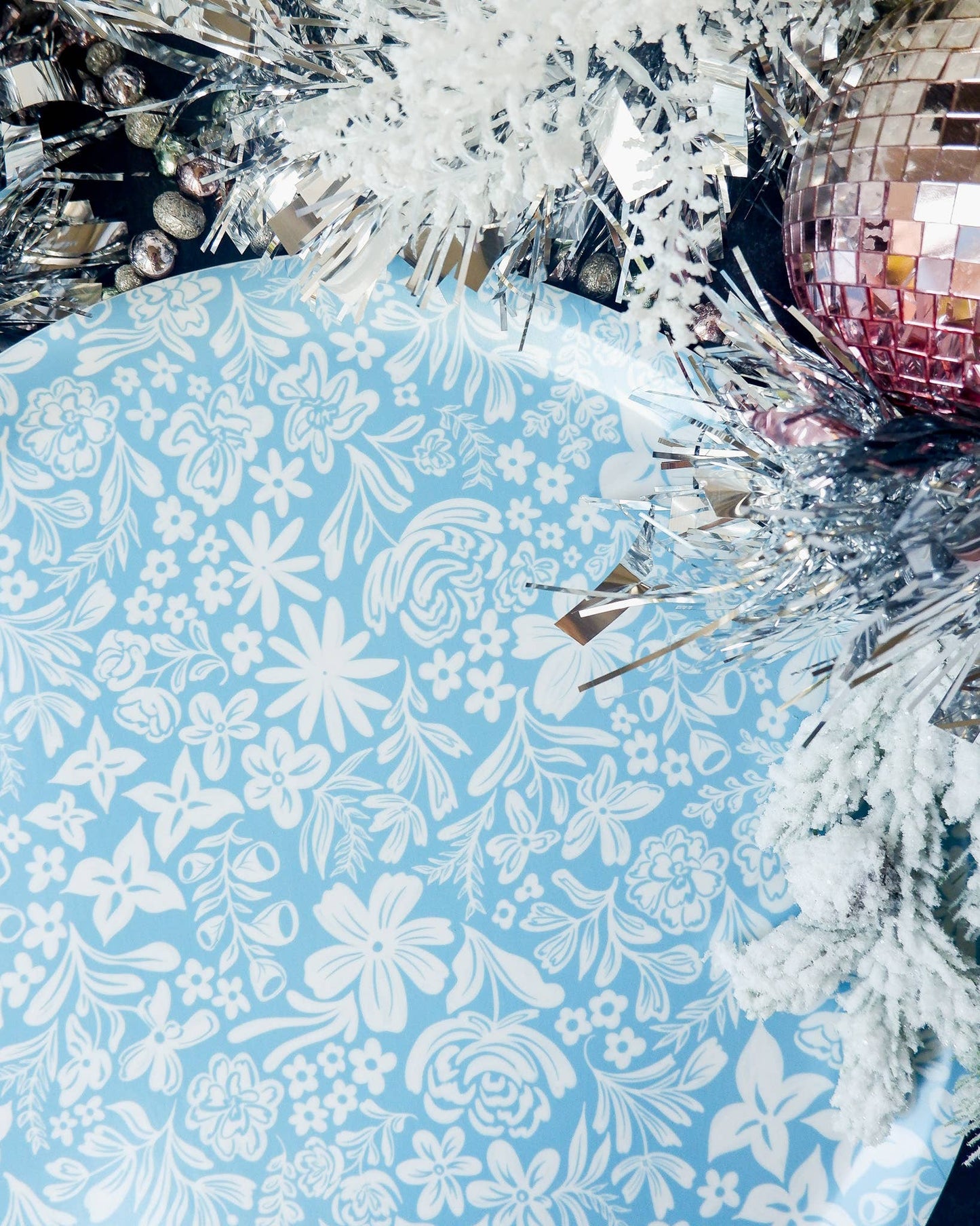 Blue Florals Bent Birch/Melamine Round Serving Tray Platter