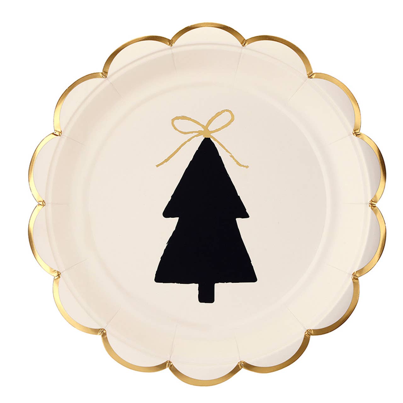 Gold Trim Scalloped Disposable Paper Plates - Tree