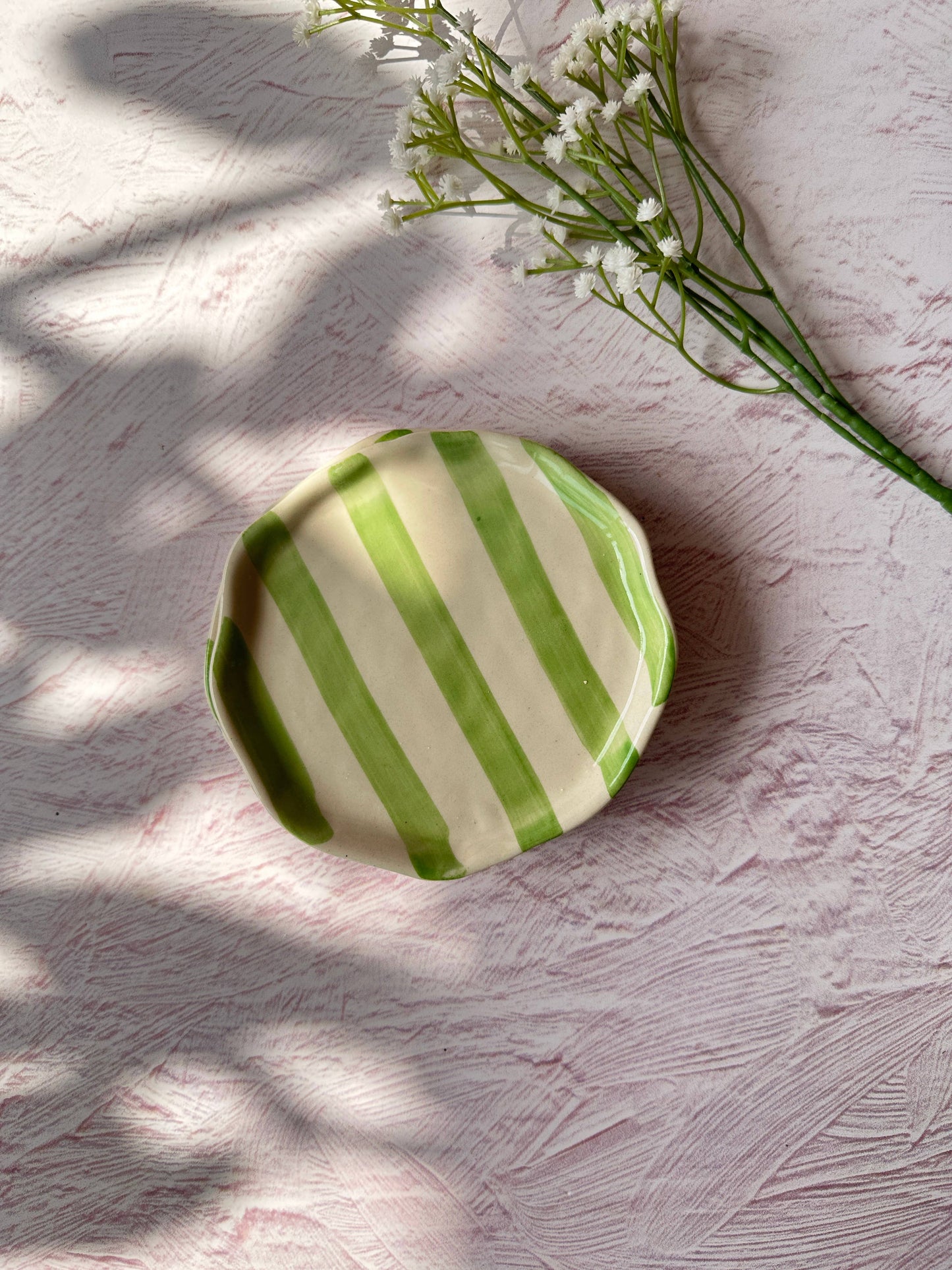 Ceramic Green stripe plate 6.3 X 6.3 Inches