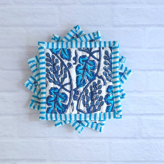Quilted Coasters, Falling Leaves Blue, set of 4