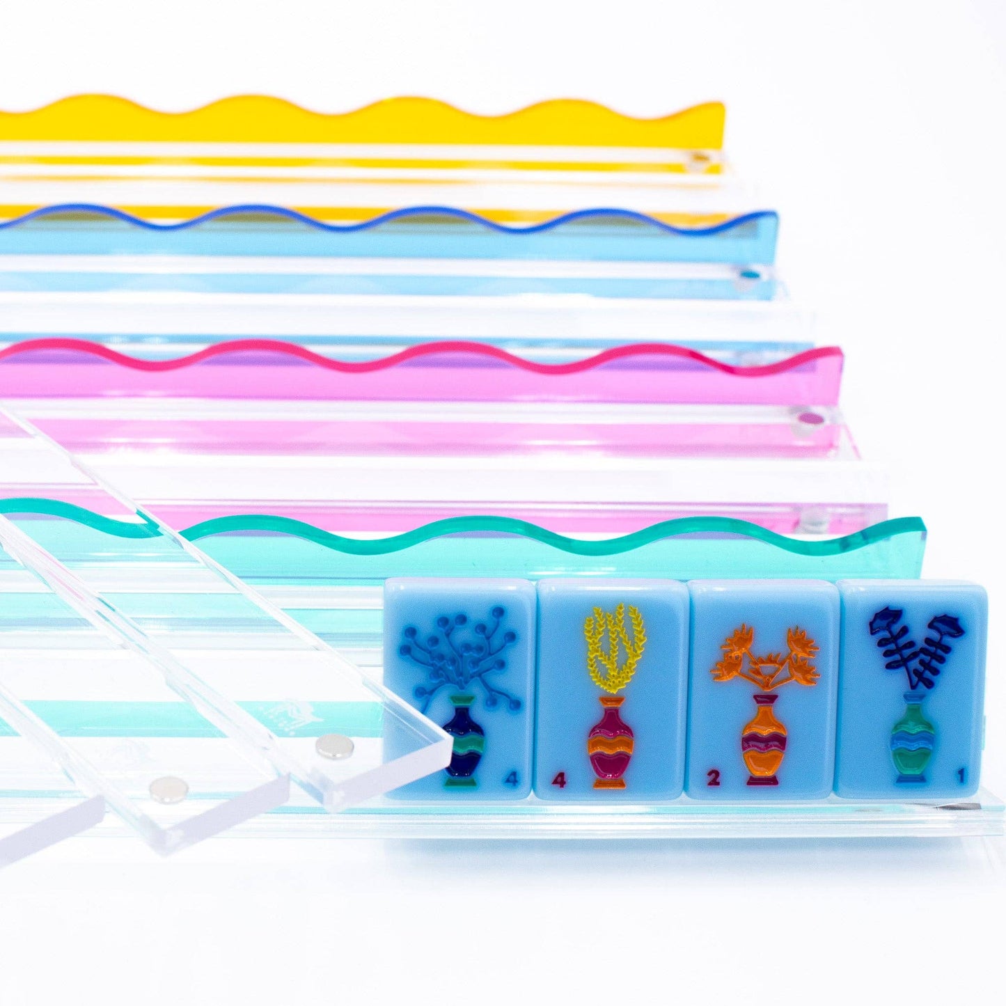 Wavy Acrylic Mahjong Racks | Many Colors | Magnetic Pushers