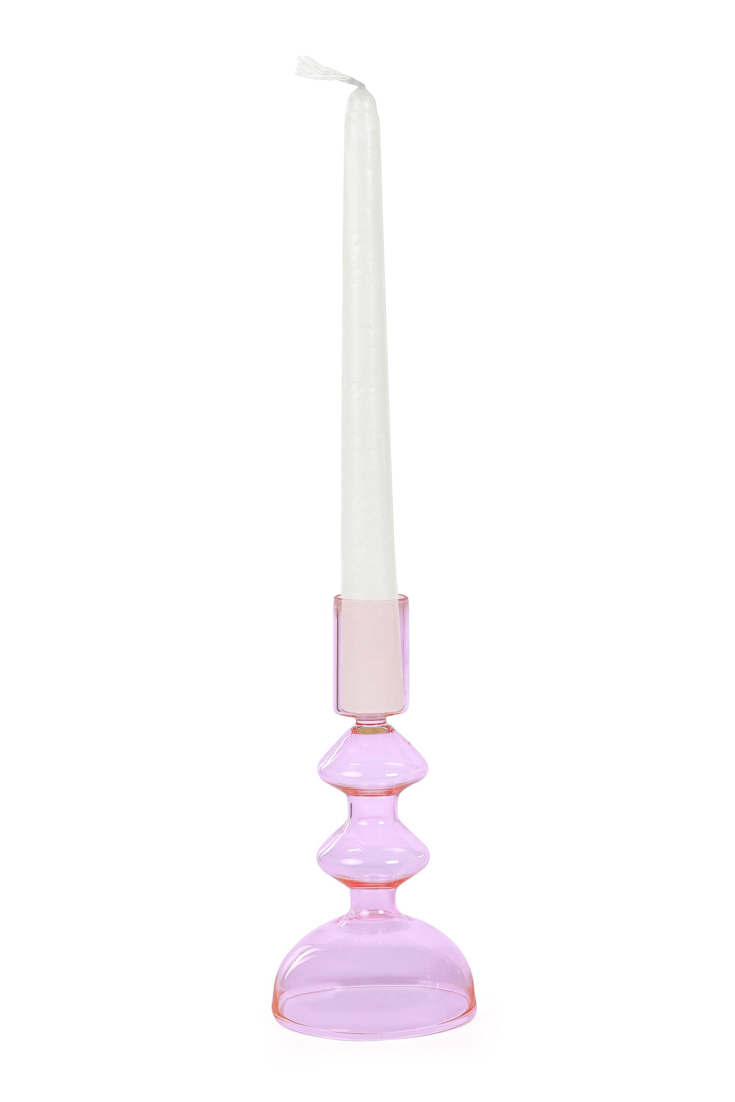 Retro Glass Candle Stick Holder- 6 x 2.5 Inches_ Pink