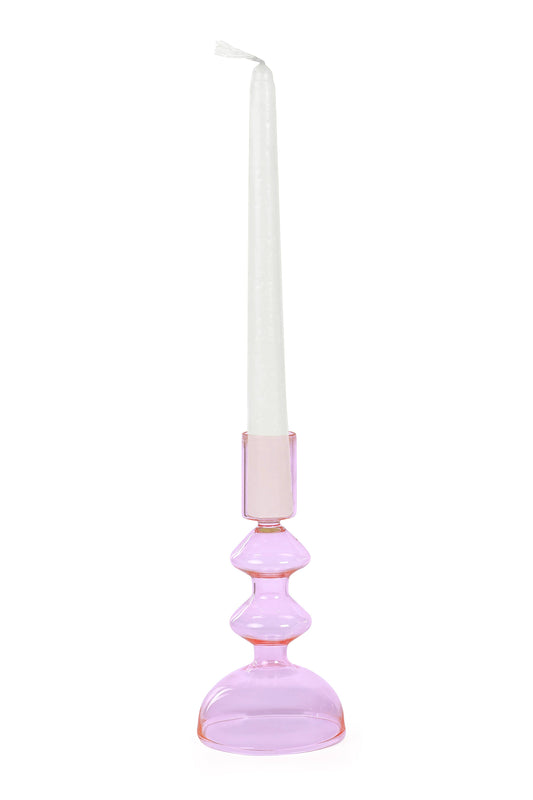 Retro Glass Candle Stick Holder- 6 x 2.5 Inches_ Pink