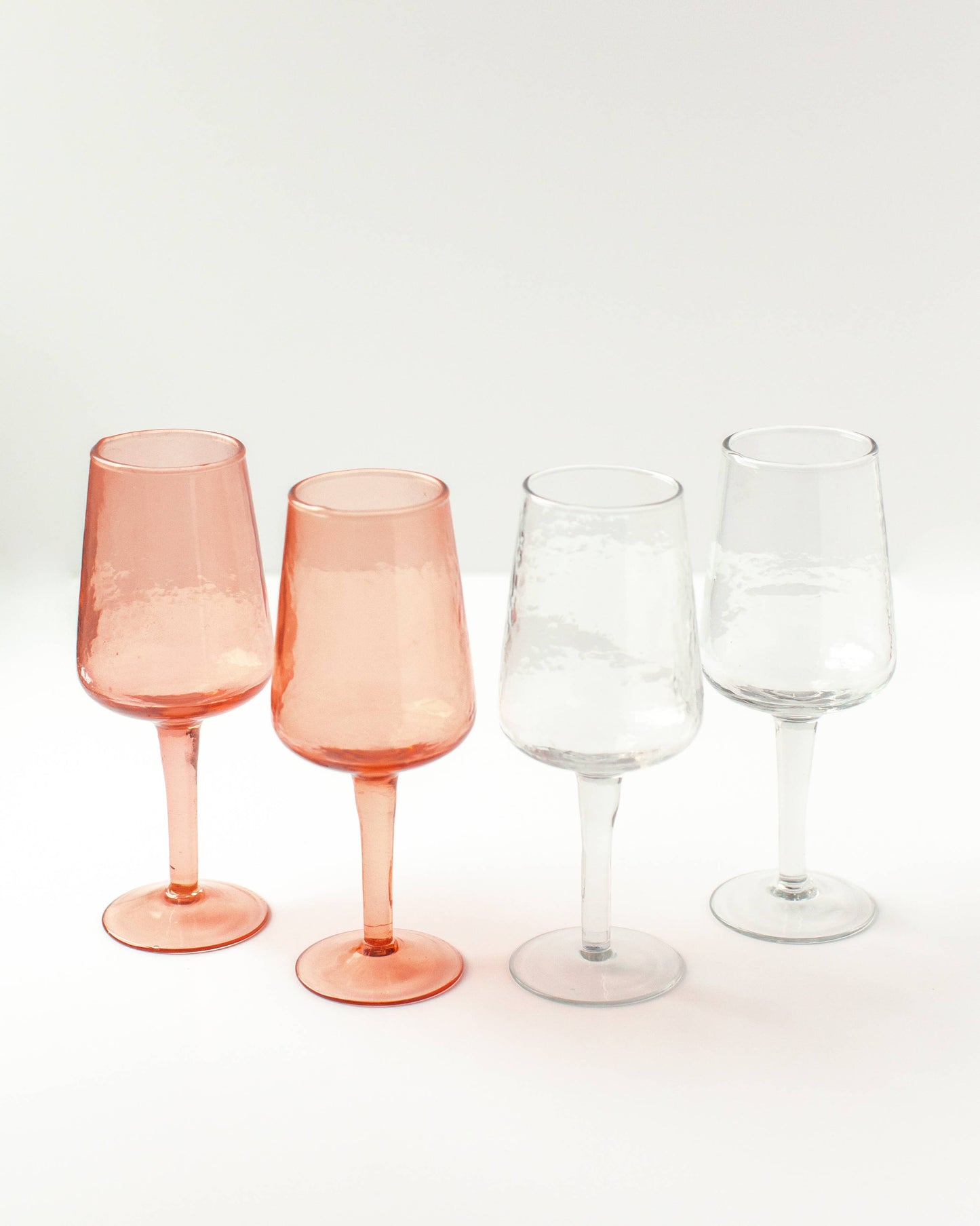 Handblown Hammered Wine Glass in Blush