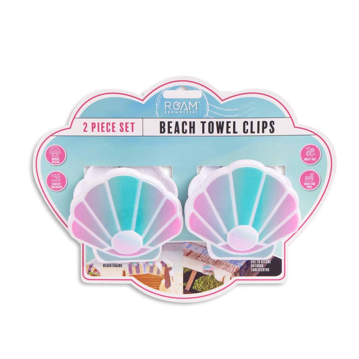 Set of 2 Beach Towel Clips - Seashell