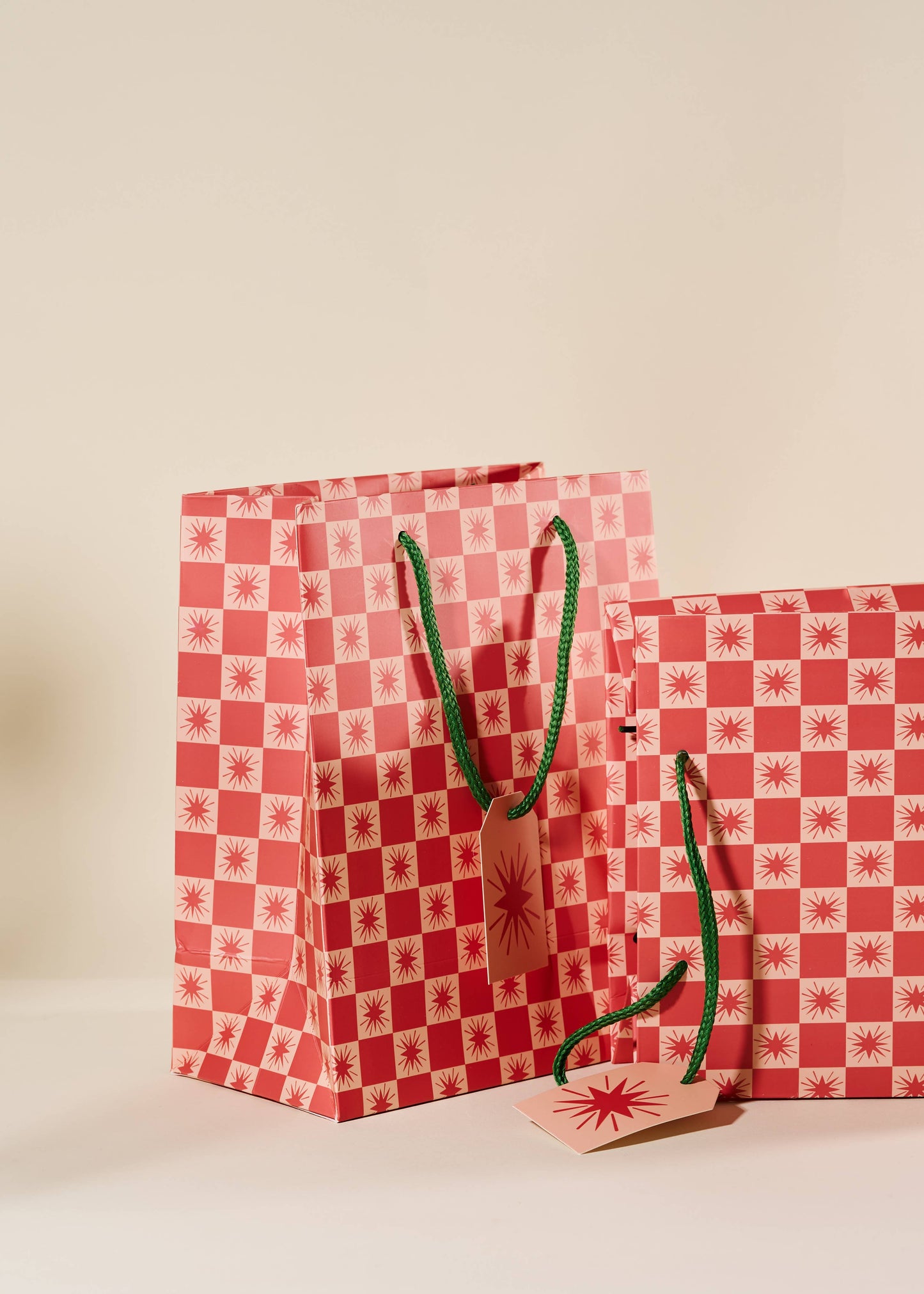 Red Star Checked Medium Paper Gift Bag