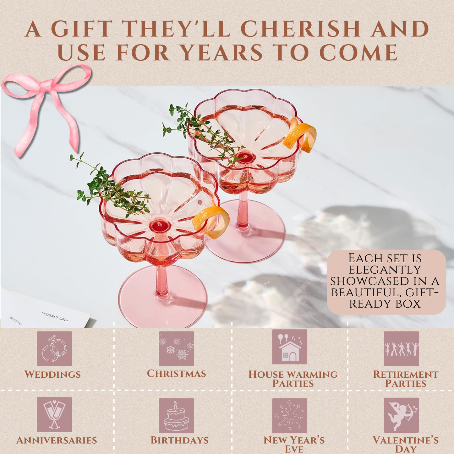 Shatterproof Acrylic Plastic Flower Coupe | 1 coupe, 8.5OZ