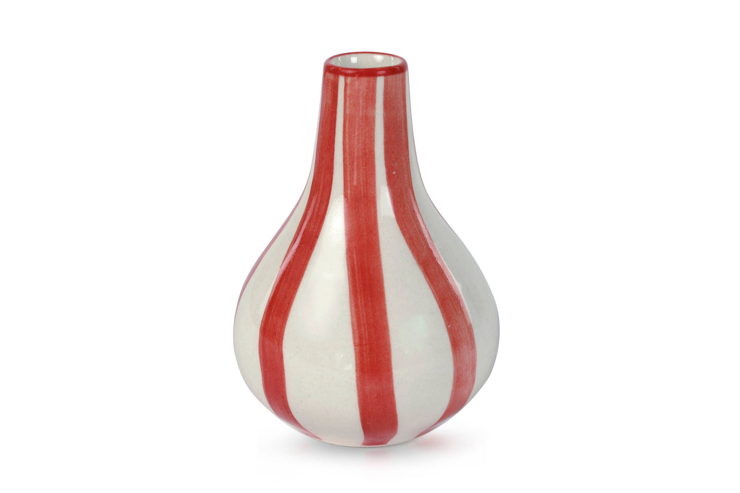 Ceramic Stripe  bud vase, Red- 3.5 x 3.5 x 4.75 Inches