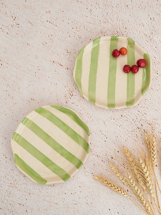 Ceramic Green stripe plate 6.3 X 6.3 Inches