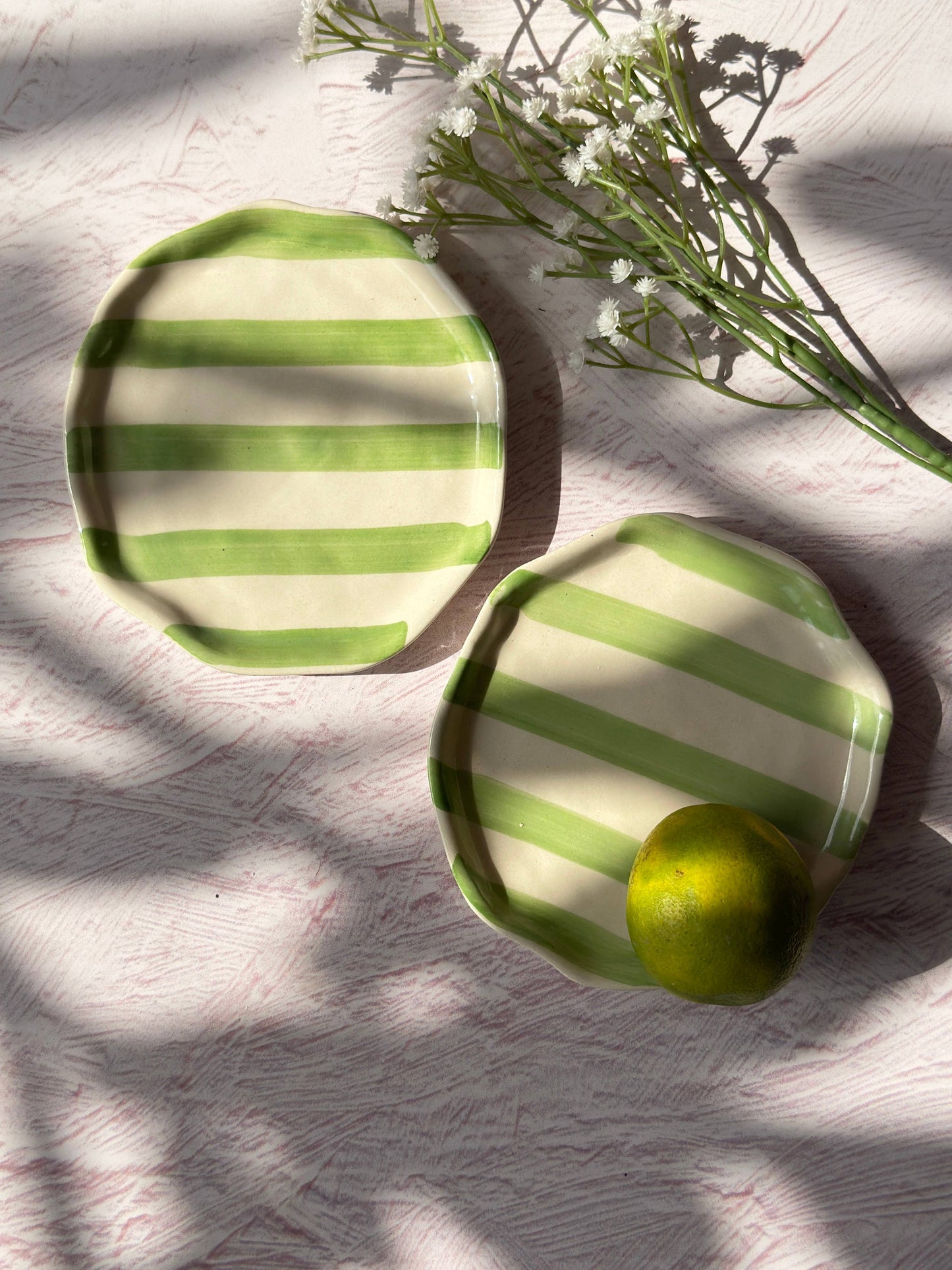 Ceramic Green stripe plate 6.3 X 6.3 Inches