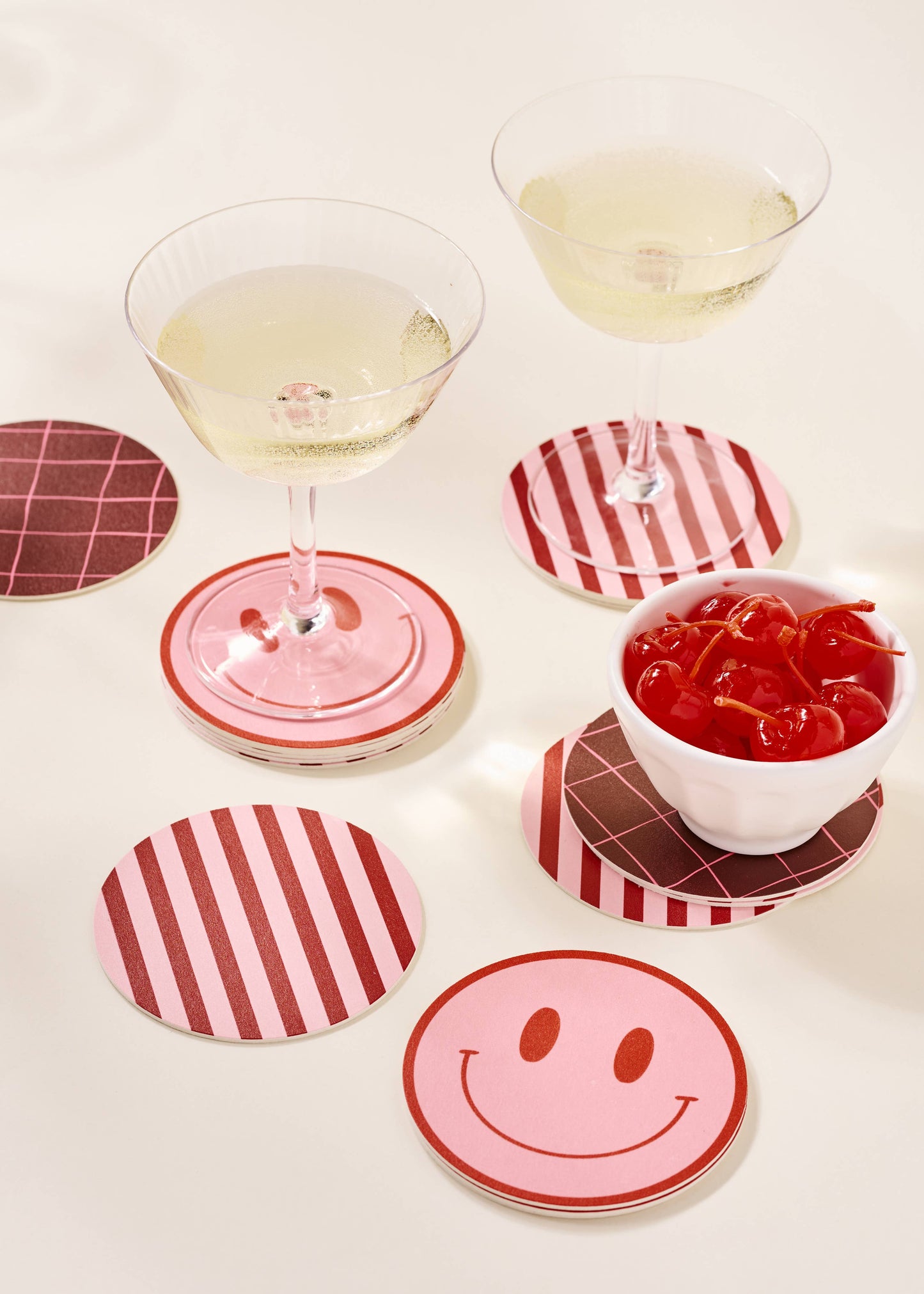 Pink and Maroon Striped Coaster - Set of 4
