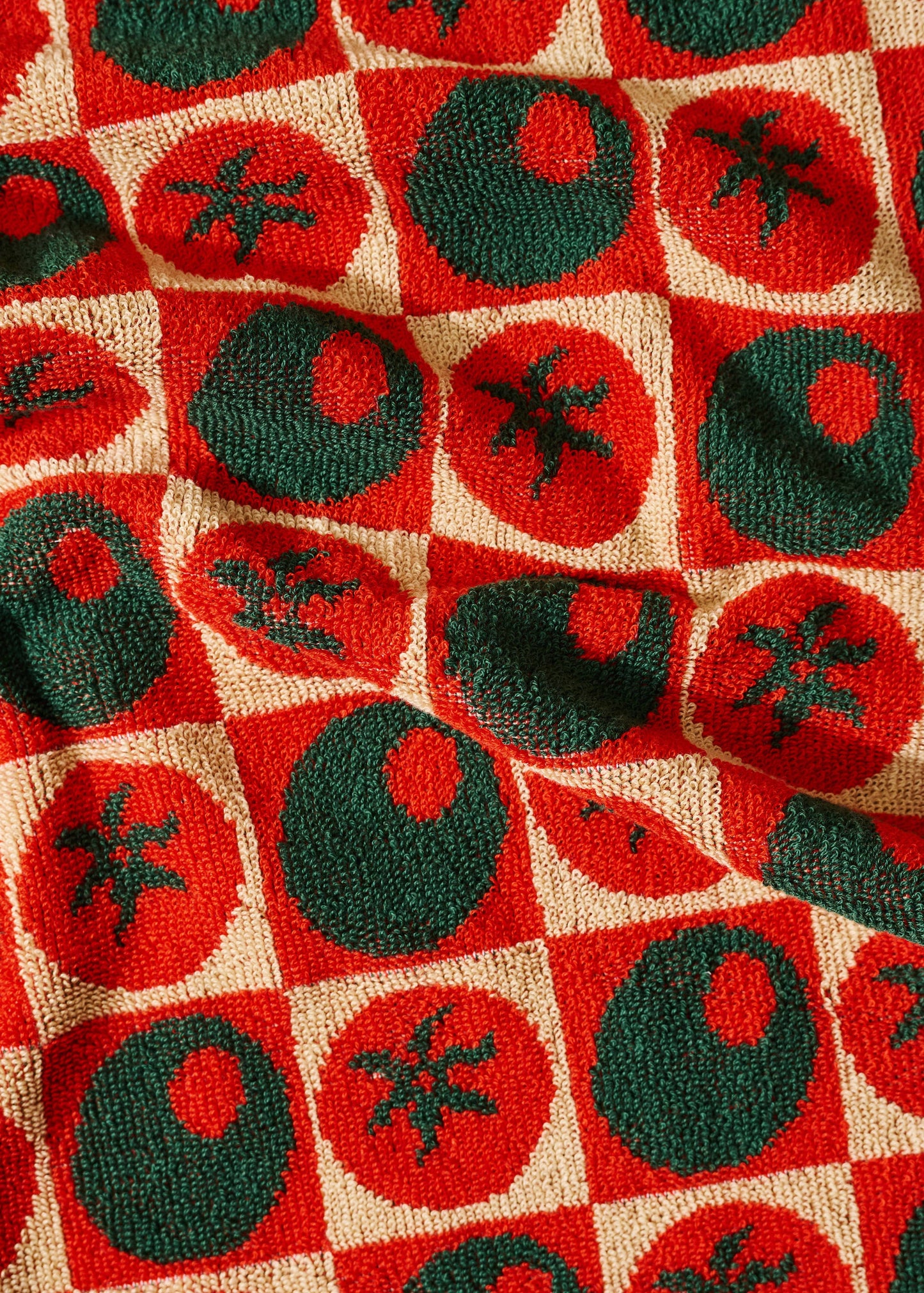 Heirloom Heat Checked Olive and Tomato Cotton Terry Cloth Hand Towel